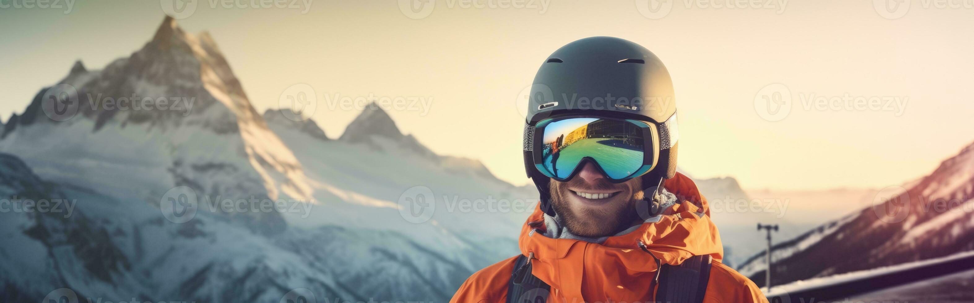 hombre en esquí gafas de protección paseos un tabla de snowboard desde un  Nevado montaña 27686759 Foto de stock en Vecteezy