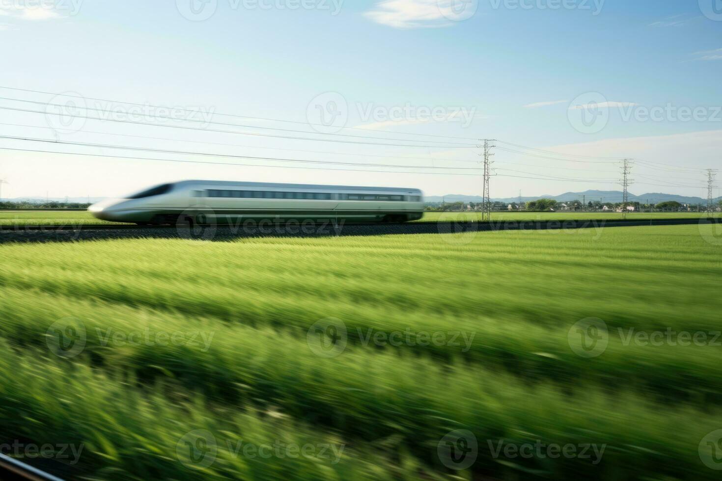 AI Generated Track passenger transportation express train high speed rail technology wagon traveler photo