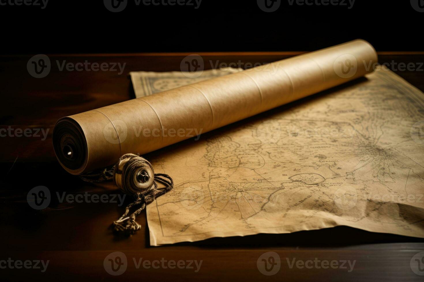 AI Generated Brown manuscript antiquity aged map design book parchment paper geography background photo