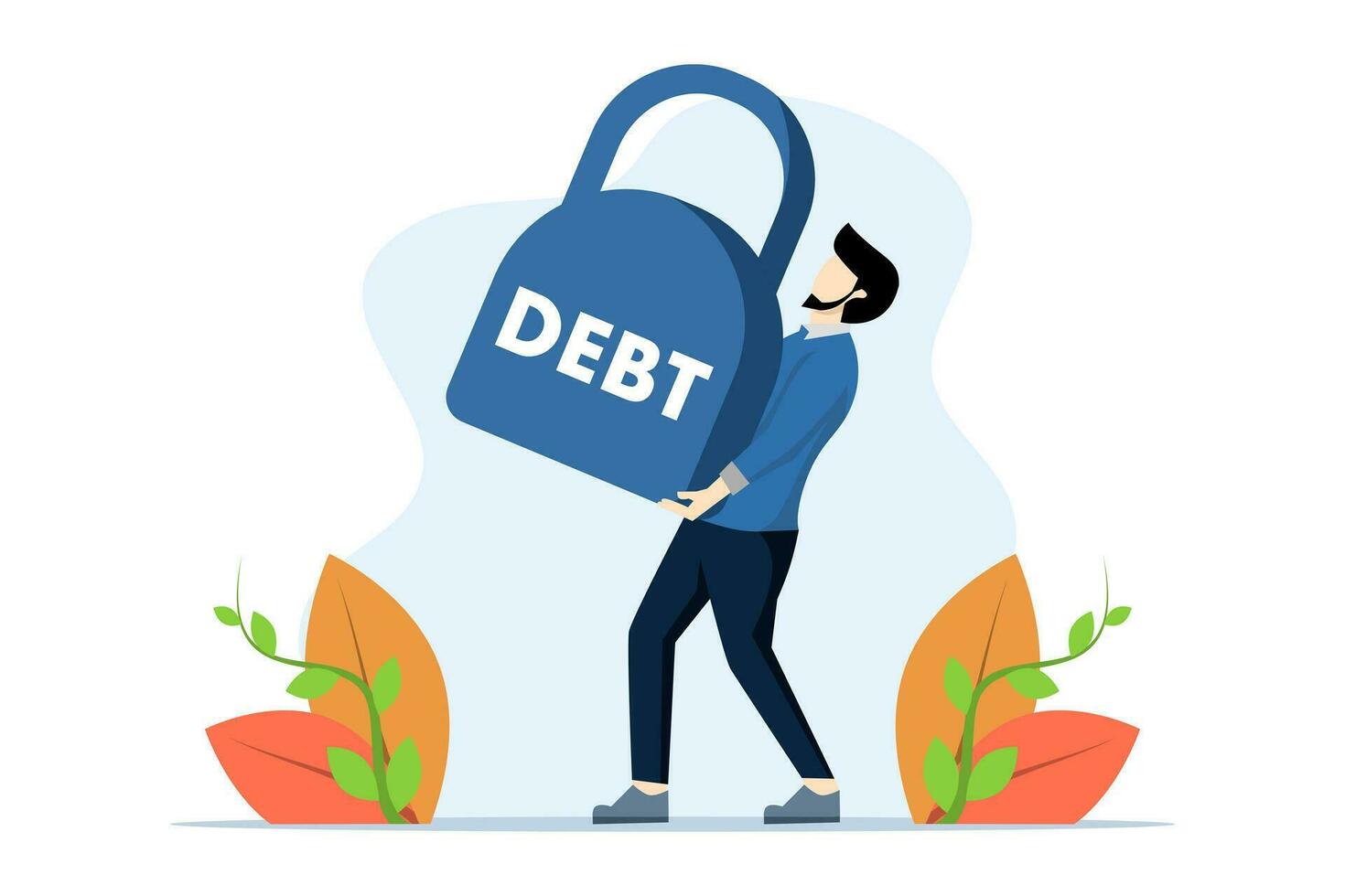 concept of debt burden, financial obligations or loan payments, mortgage or money loan problems, heavy burden of money failure, businessman trying to shoulder a large debt burden. vector illustration.