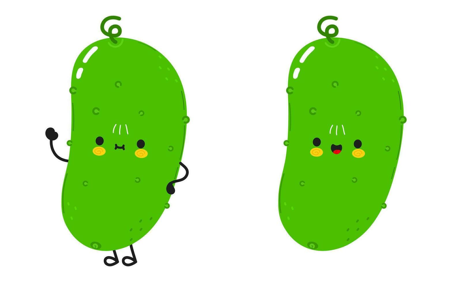 Cucumber character. Vector hand drawn cartoon kawaii character illustration icon. Isolated on white background. Happy Cucumber character concept