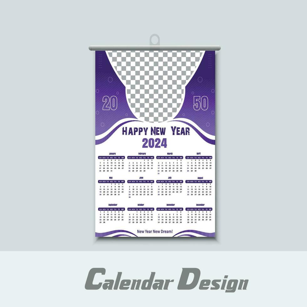 Modern wall calendar design 2024. Print Ready One Page wall calendar template design for 2024. Week starts on Sunday vector