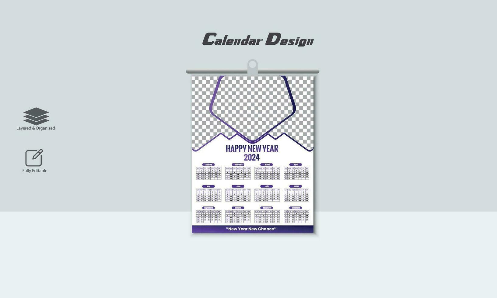 One page calendar design 2024 vector