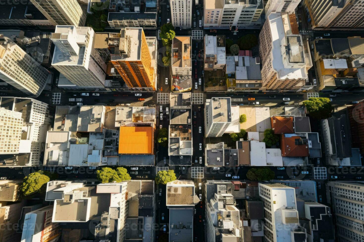 ai generado urbano arquitectura moderno ciudad encima edificios céntrico terminado negocio calle zumbido foto