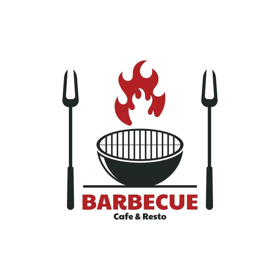 Barbecue BBQ Smoke and Grill Vintage Design Template With Crossed Spatula and Flame. vector