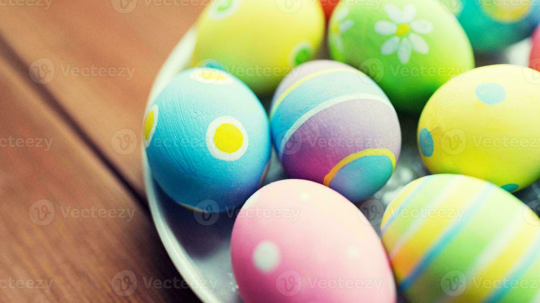 Colourful Easter Eggs. Vibrant, Festive Holiday Decorations Symbolizing Spring Celebration and Traditional Ornate Designs photo