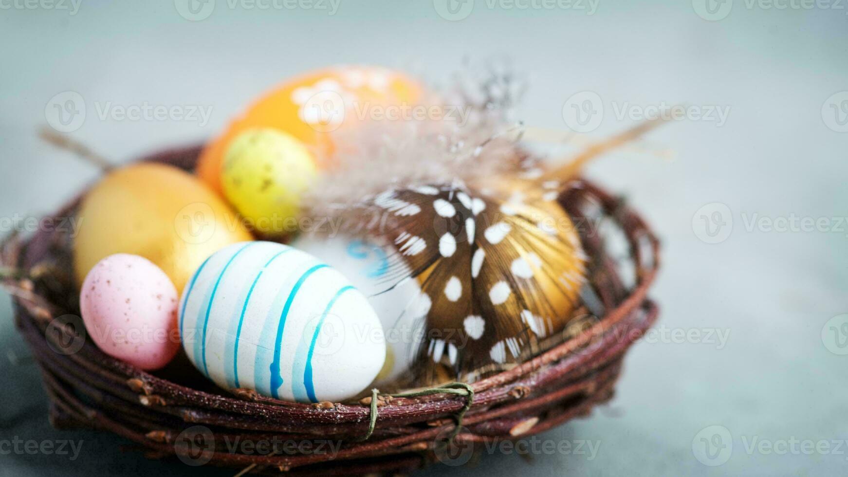 Colourful Easter Eggs. Vibrant, Festive Holiday Decorations Symbolizing Spring Celebration and Traditional Ornate Designs photo