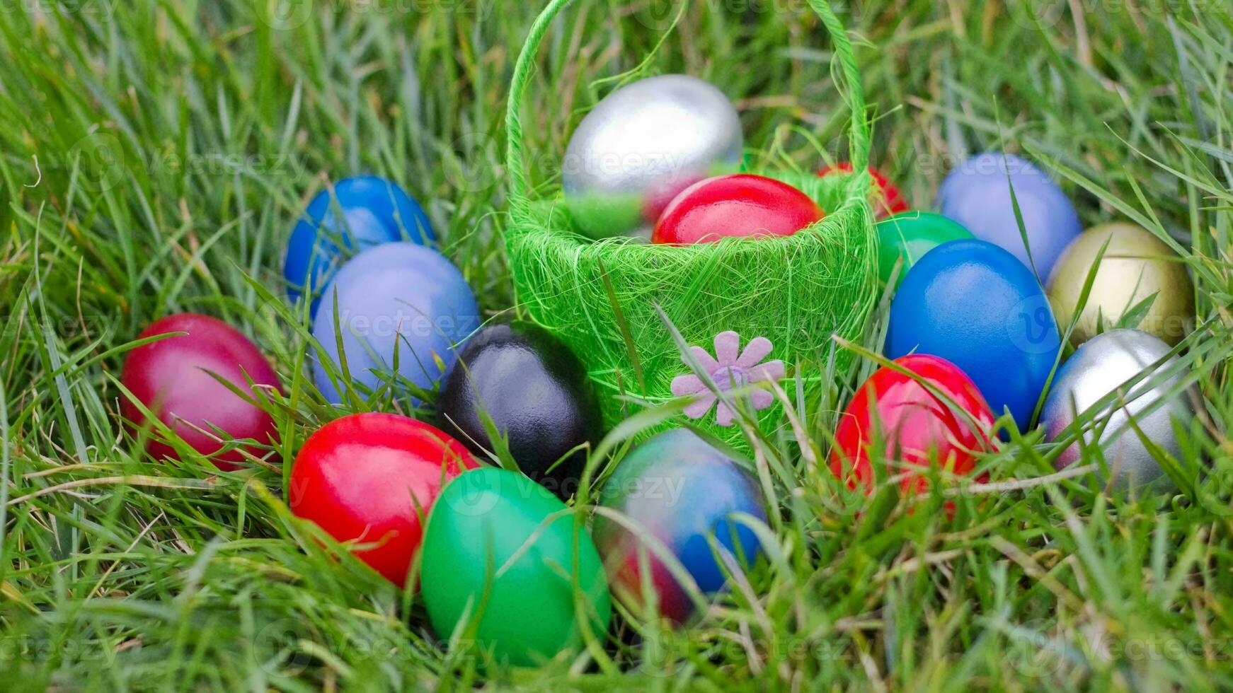 Colourful Easter Eggs. Vibrant, Festive Holiday Decorations Symbolizing Spring Celebration and Traditional Ornate Designs photo