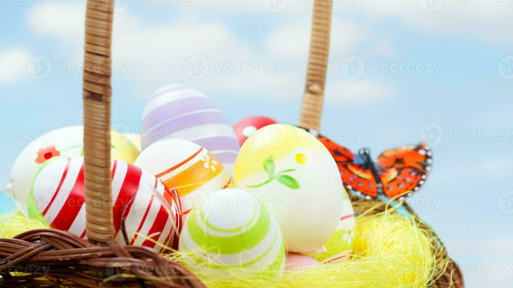 Colourful Easter Eggs. Vibrant, Festive Holiday Decorations Symbolizing Spring Celebration and Traditional Ornate Designs photo