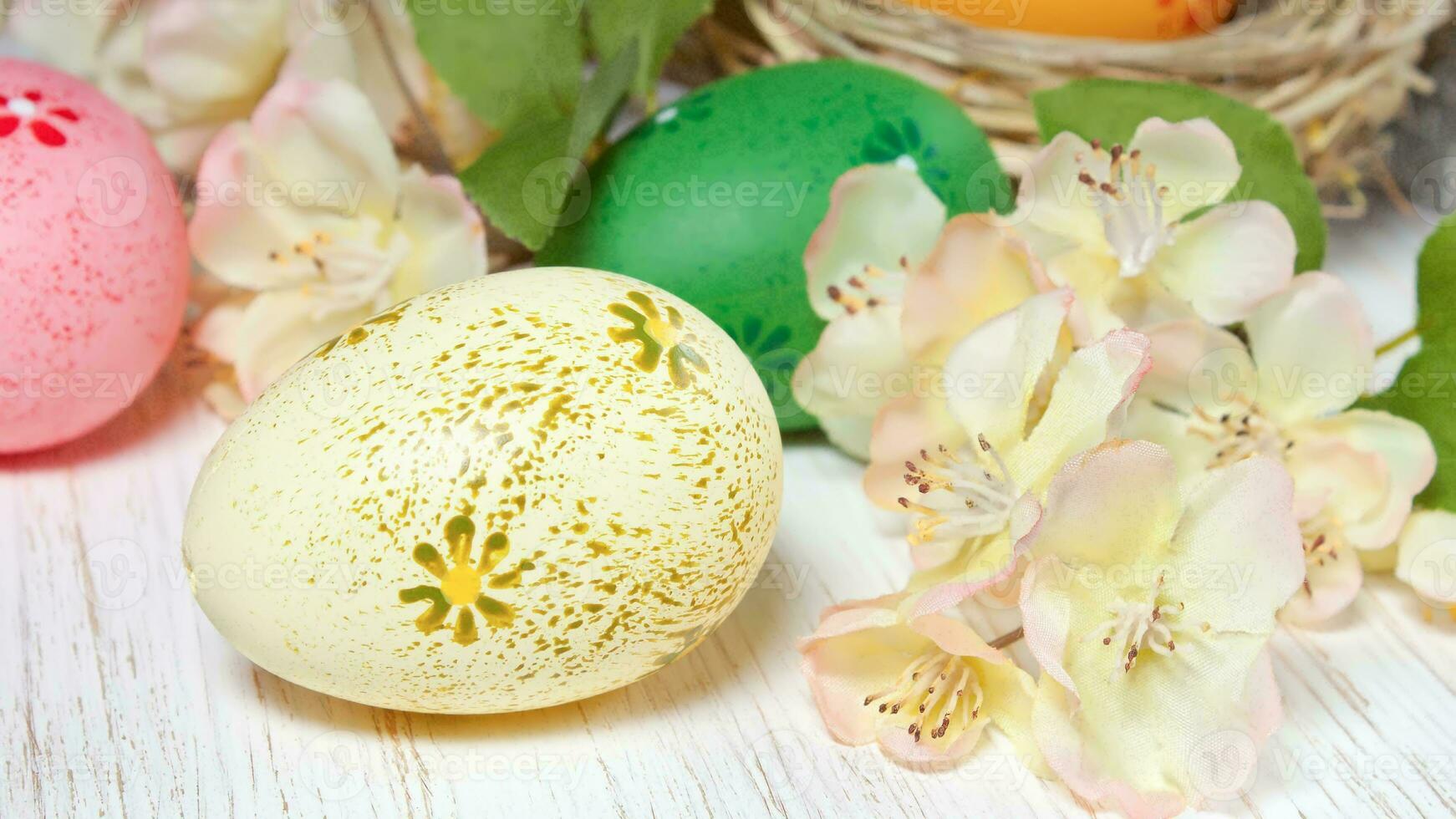 Colourful Easter Eggs. Vibrant, Festive Holiday Decorations Symbolizing Spring Celebration and Traditional Ornate Designs photo