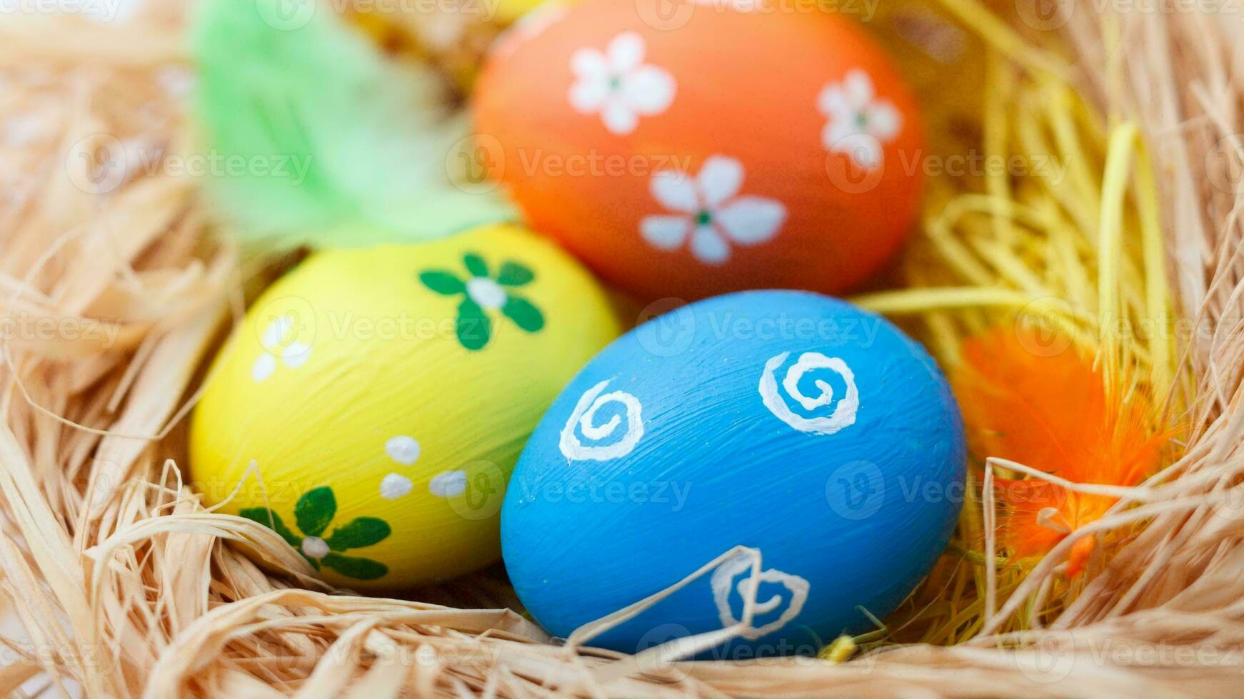 Colourful Easter Eggs. Vibrant, Festive Holiday Decorations Symbolizing Spring Celebration and Traditional Ornate Designs photo