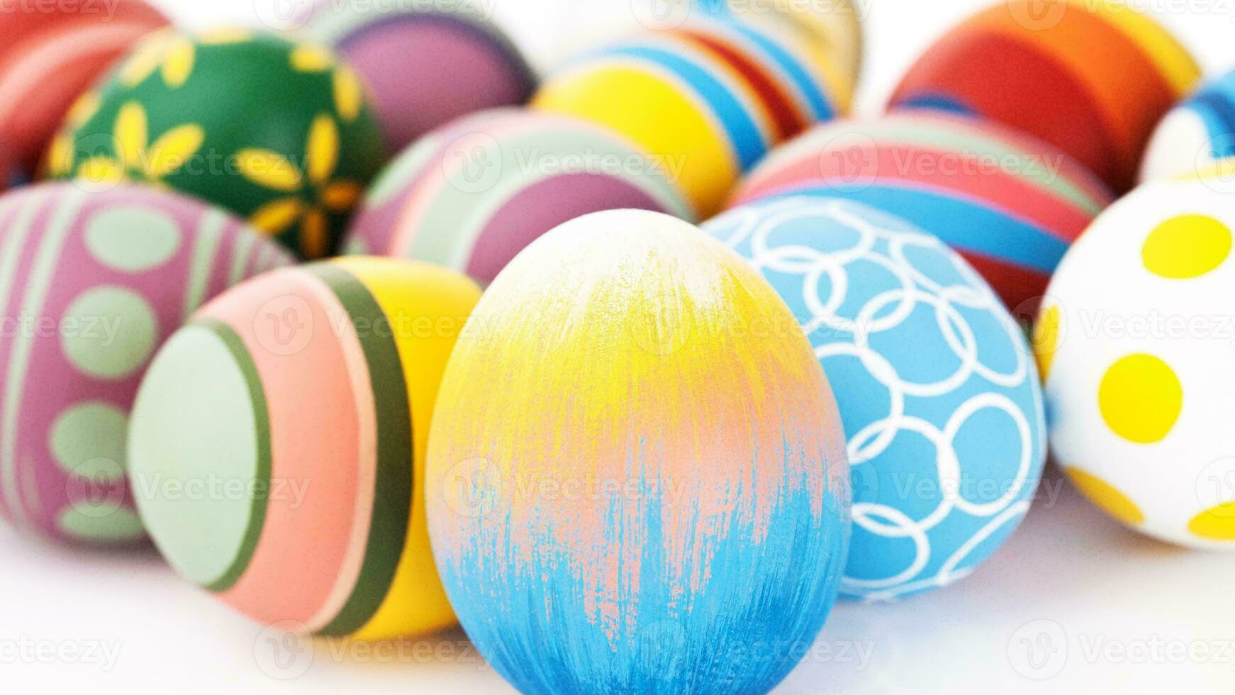 Colourful Easter Eggs. Vibrant, Festive Holiday Decorations Symbolizing Spring Celebration and Traditional Ornate Designs photo