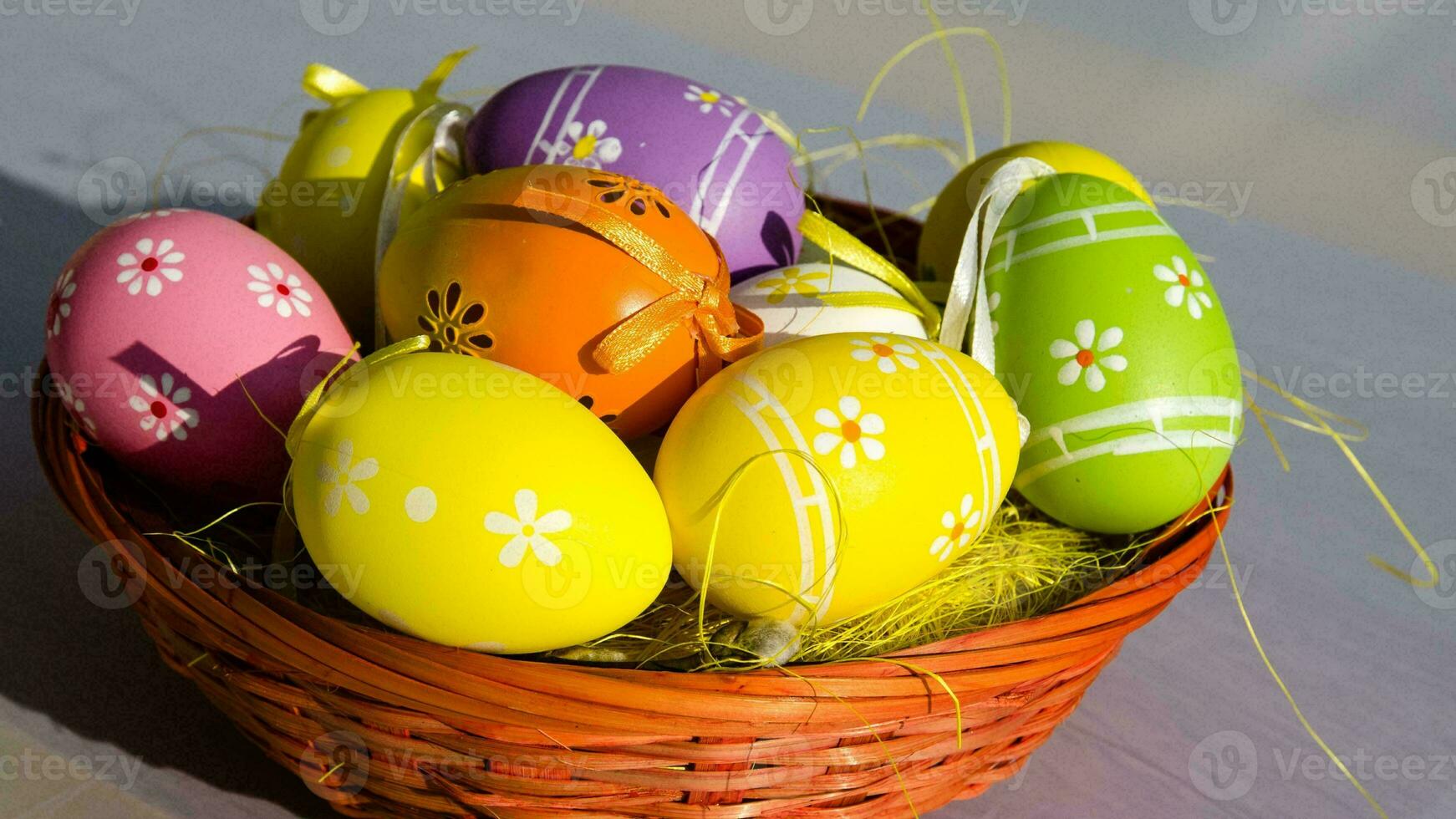Colourful Easter Eggs. Vibrant, Festive Holiday Decorations Symbolizing Spring Celebration and Traditional Ornate Designs photo