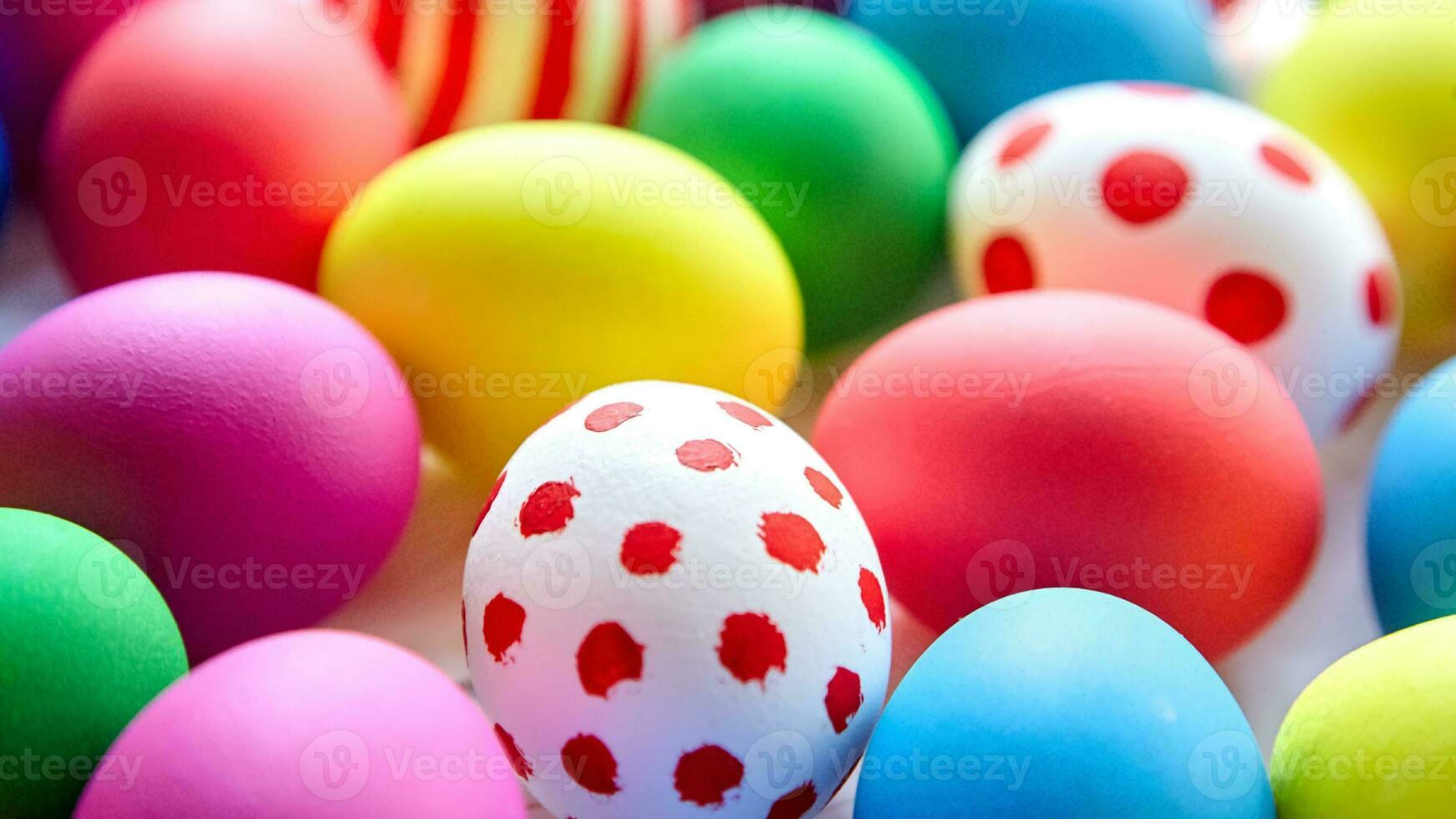 Colourful Easter Eggs. Vibrant, Festive Holiday Decorations Symbolizing Spring Celebration and Traditional Ornate Designs photo