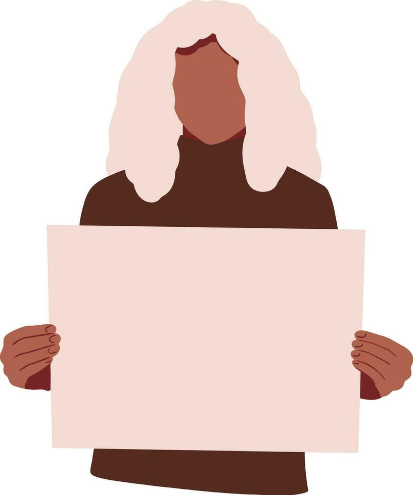 Elderly woman holding cardboard blank without text. Protest and protection of rights. Meeting and demonstration. Vector illustration