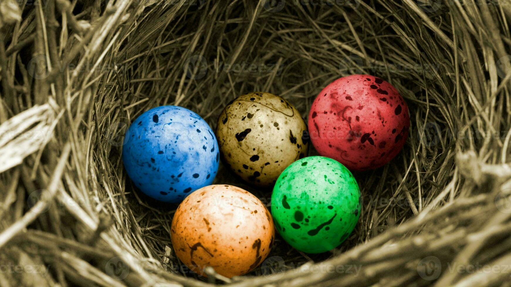 Colourful Easter Eggs. Vibrant, Festive Holiday Decorations Symbolizing Spring Celebration and Traditional Ornate Designs photo