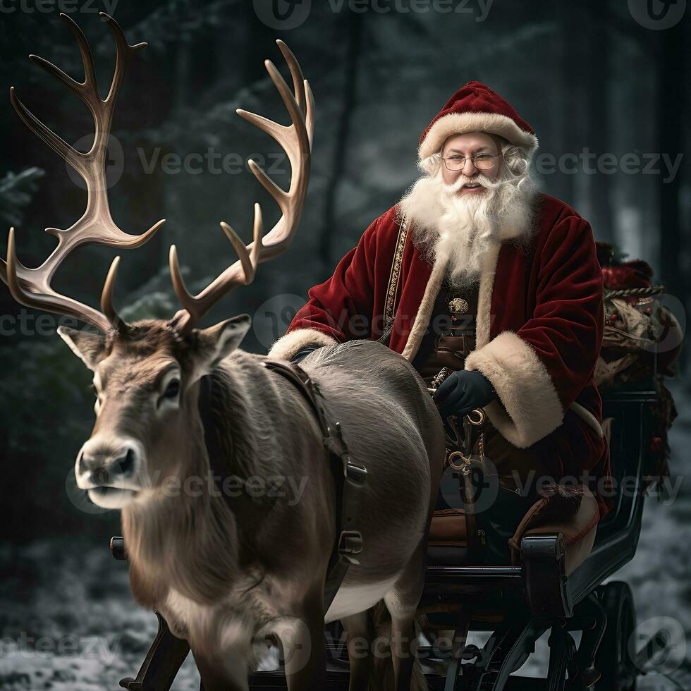 AI generated Christmas beautiful santa claus riding generated by Ai photo
