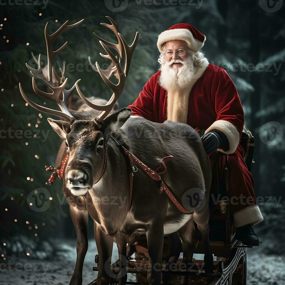 AI generated Merry christmas beautiful santa claus riding generated by Ai photo