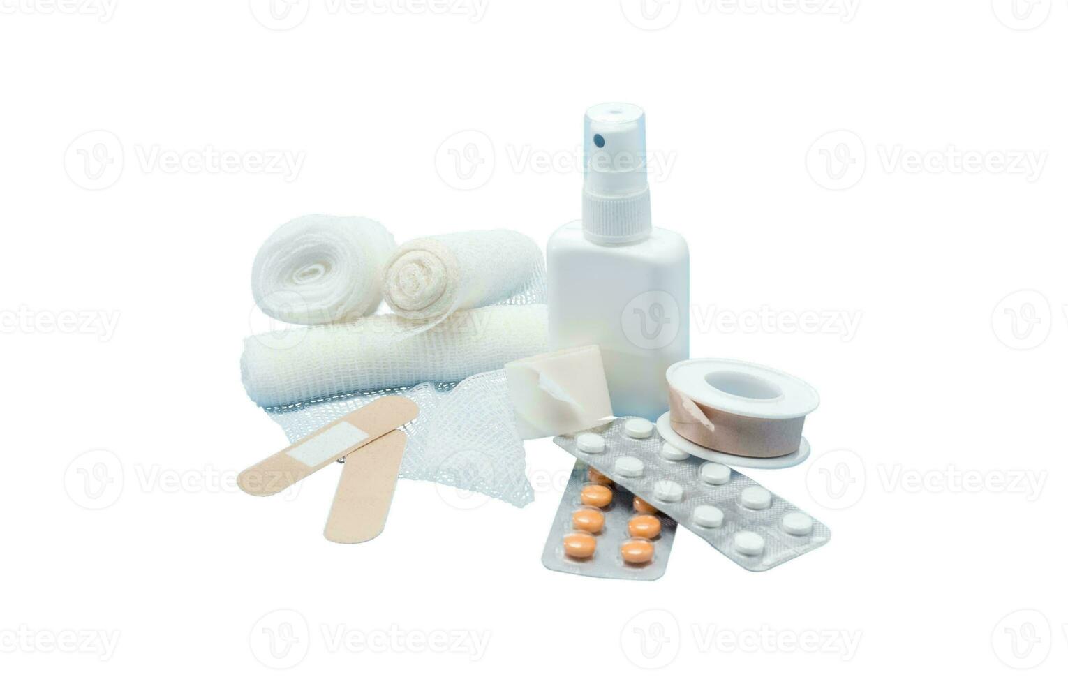 Emergency First Aid Kit, Medical Emergency Supplies for Health Care and Safety, Isolated for Rescue and Treatment Support photo