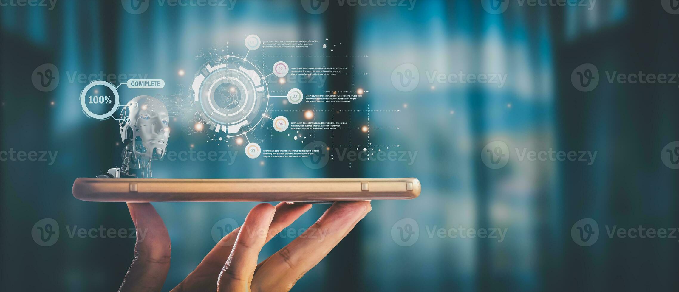 A man holds a phone, showcasing state-of-the-art holographic graphic technology that extends beyond the screen, hinting at the future possibilities of AI integration. photo