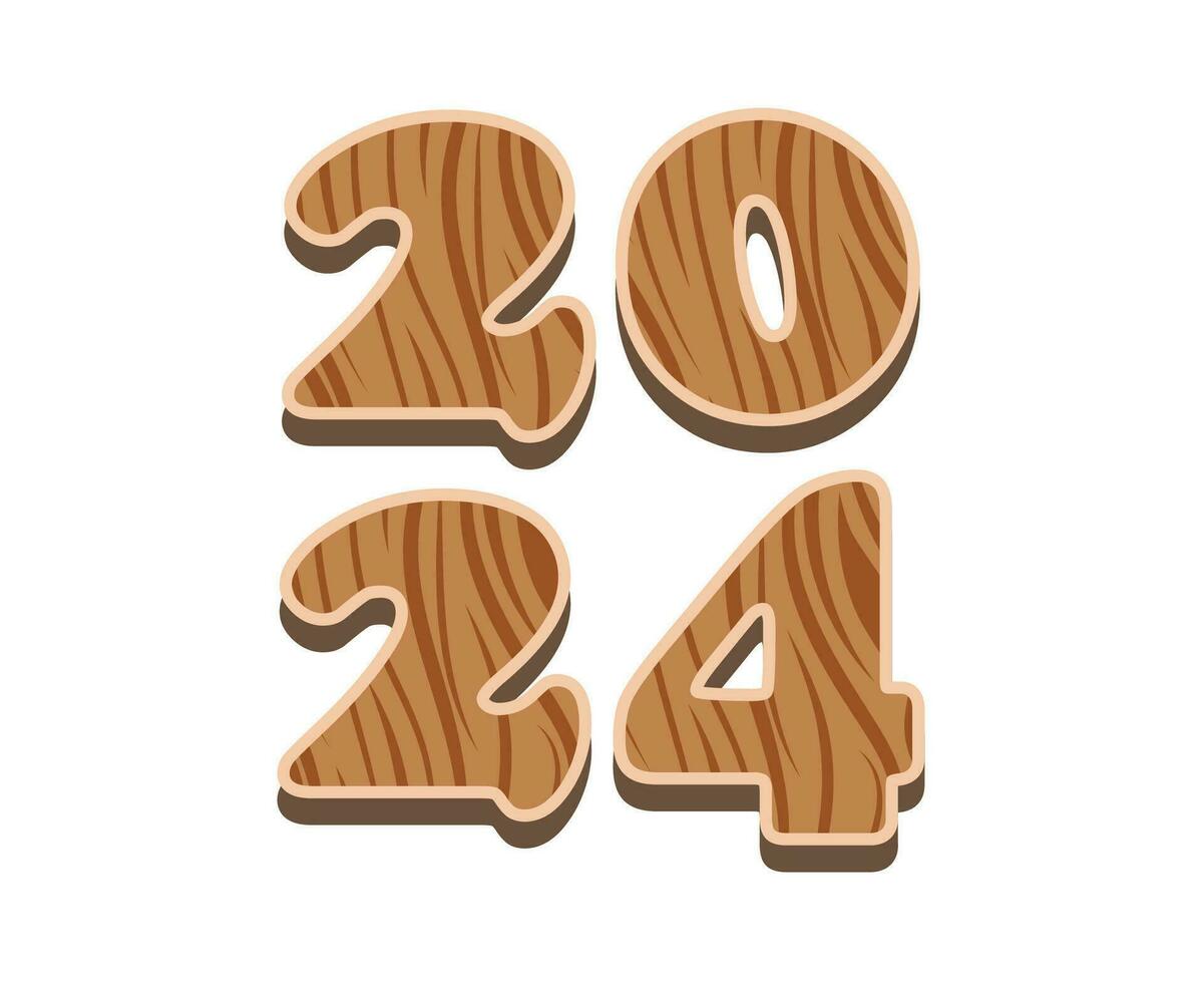 2024 Happy New Year Holiday Brown Wood Abstract Graphic Design Vector Logo Symbol Illustration