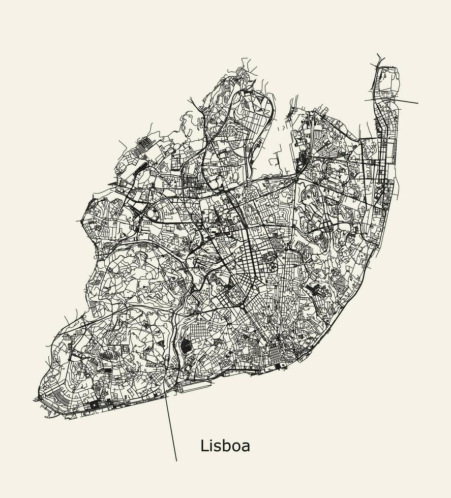 Vector city road map of Lisbon, Portugal