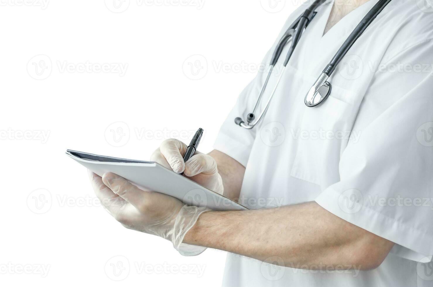 Medicine background. Doctor writing. photo
