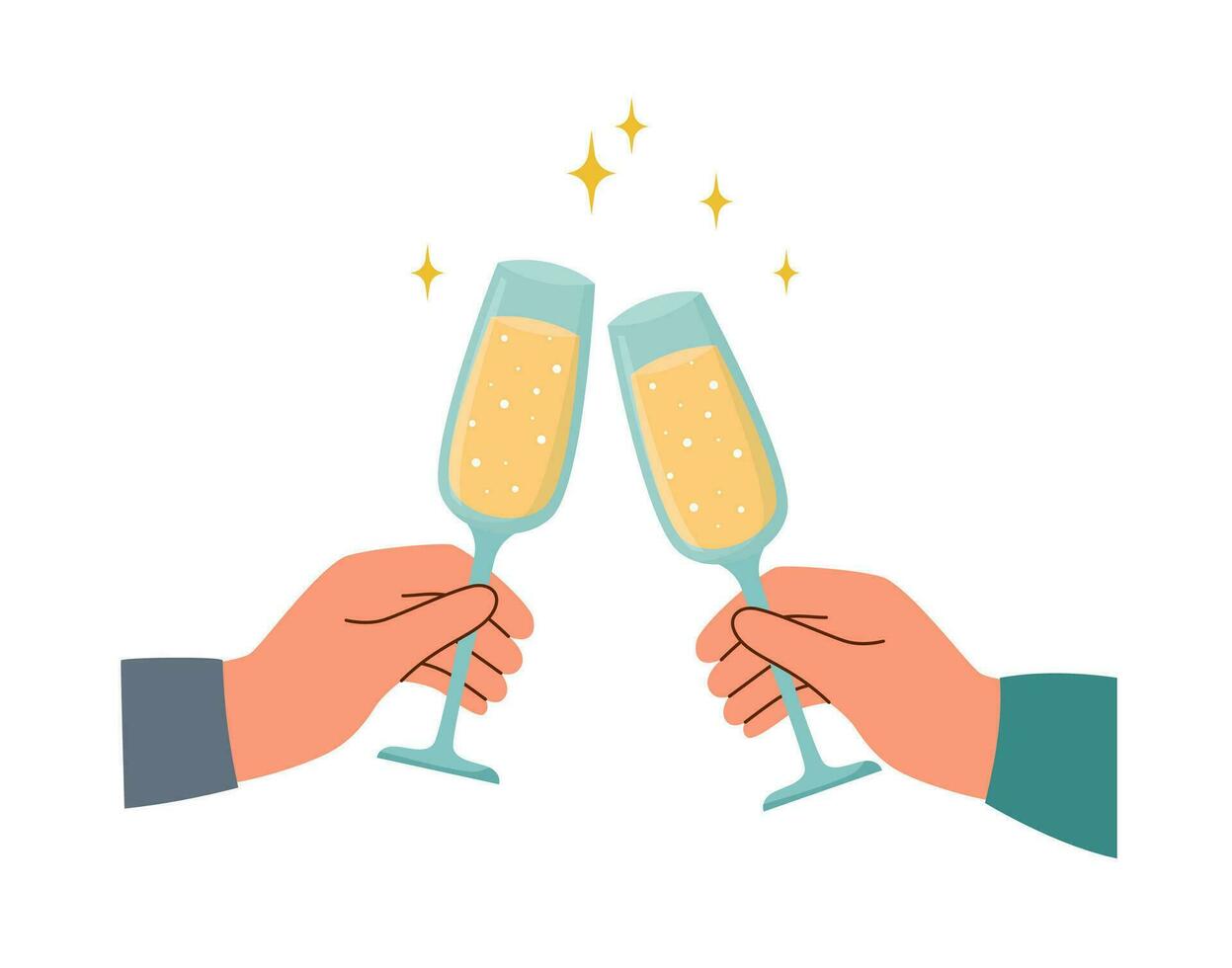 Two campagne flutes in the hands vector