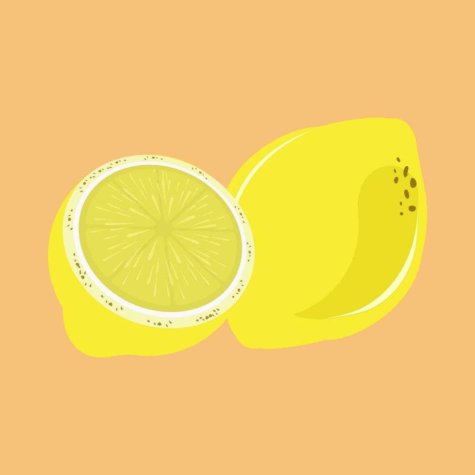 Yellow lemon with a piece of lemon sliced and cut vector