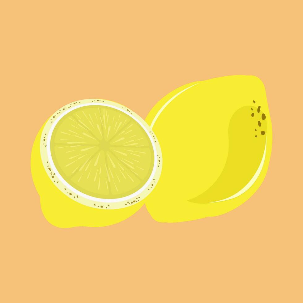 Yellow lemon with a piece of lemon sliced and cut vector