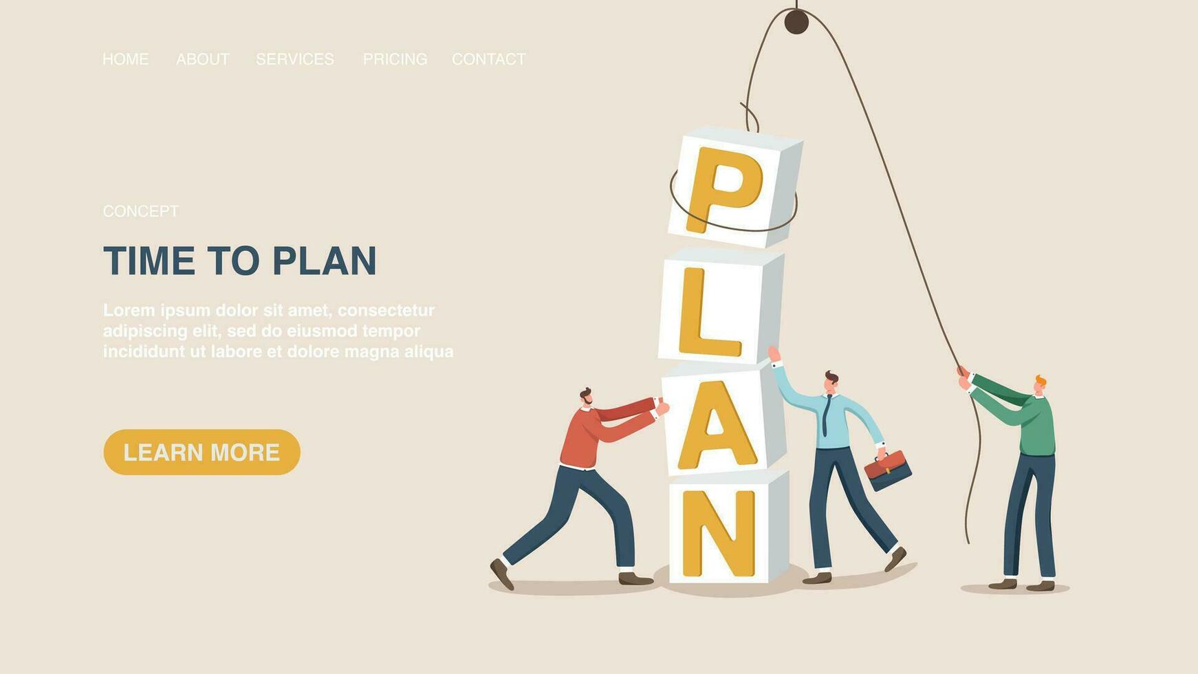 Web banner with people putting word plan vector