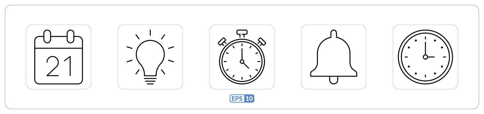 Calendar, bulb, stopwatch, bell, time outline icon vector