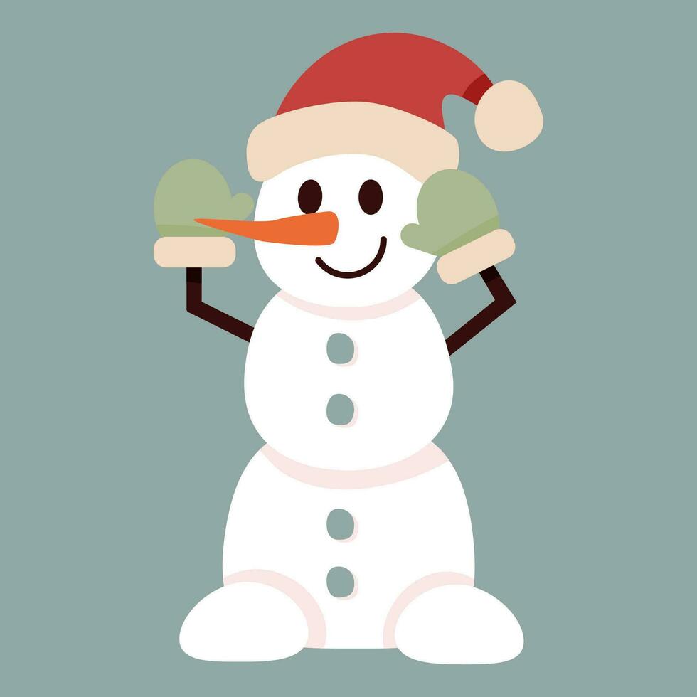 Cute smiling snowman in mittens vector