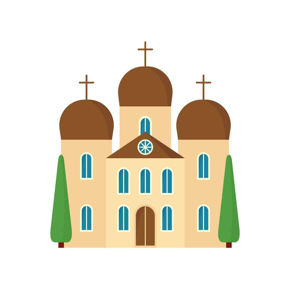 Catholic Church flat design vector illustration. Flat Catholic temple icon isolated