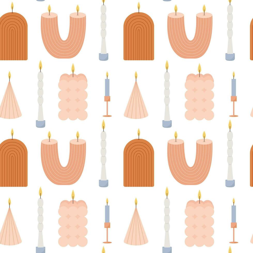 Trendy candles seamless pattern. Flat style candles vector pattern