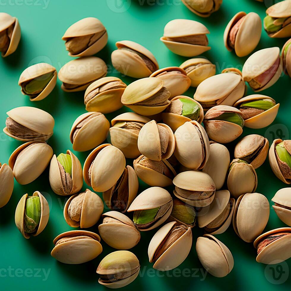 AI generated Scattering pistachio nuts, quick BIO snack - AI generated image photo