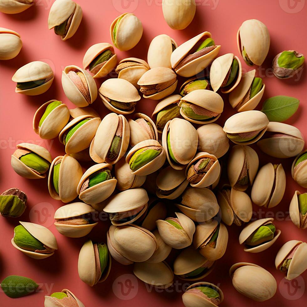 AI generated Scattering pistachio nuts, quick BIO snack - AI generated image photo