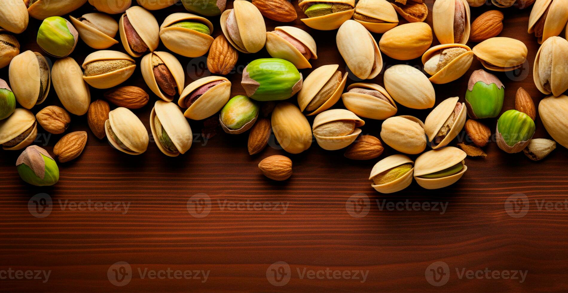 AI generated Scattering pistachio nuts, quick BIO snack - AI generated image photo