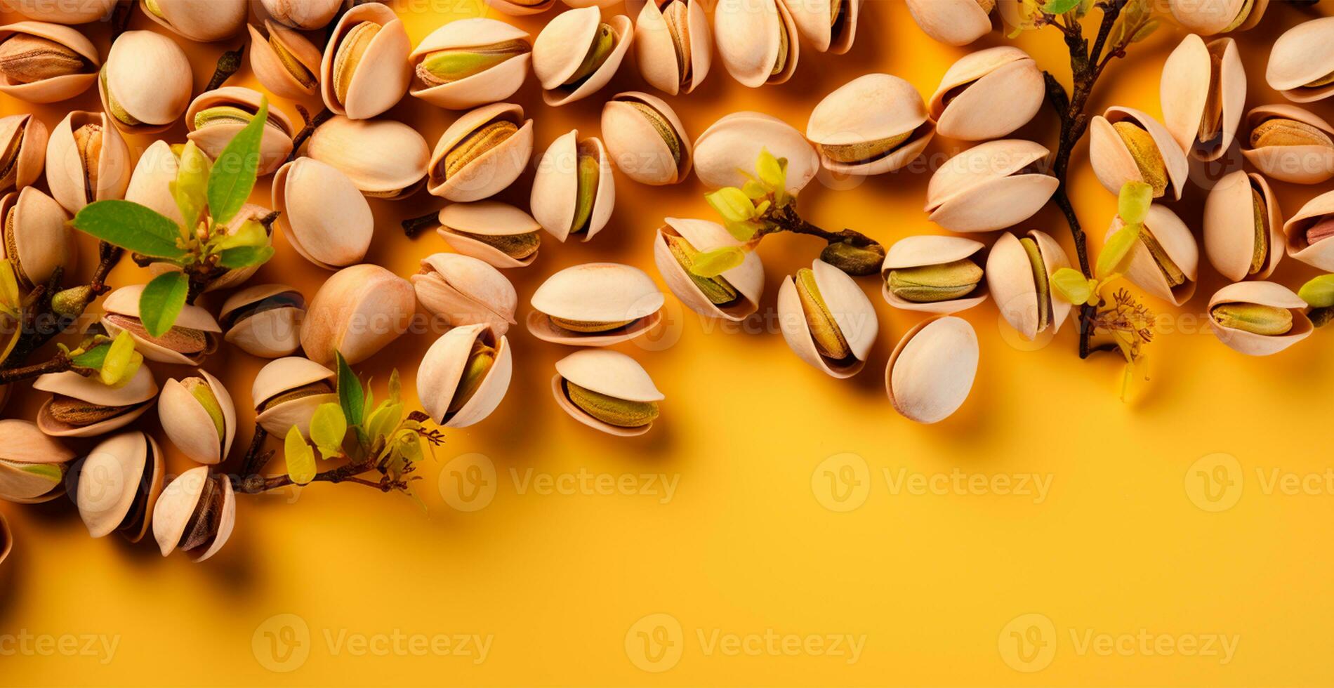 AI generated Scattering pistachio nuts, quick BIO snack - AI generated image photo
