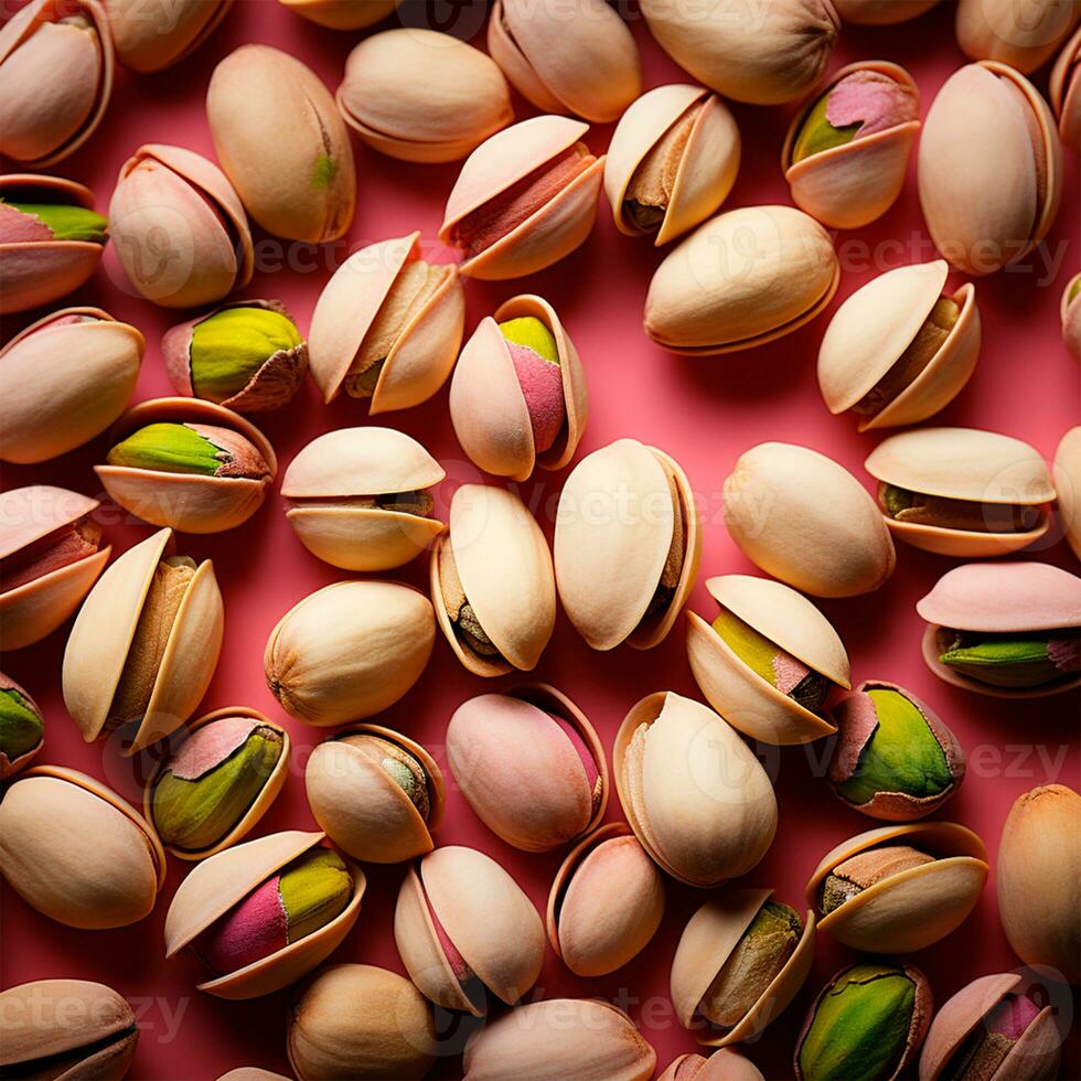 AI generated Scattering pistachio nuts, quick BIO snack - AI generated image photo
