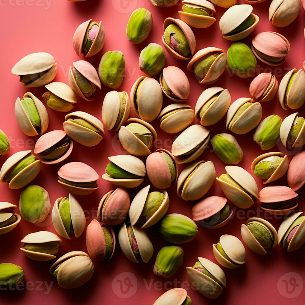 AI generated Scattering pistachio nuts, quick BIO snack - AI generated image photo