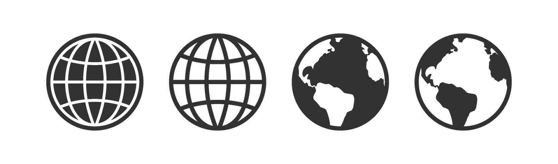 Globe icon. Internet symbol. World signs. Earth symbols. Global web icons. Black color. Vector sign.