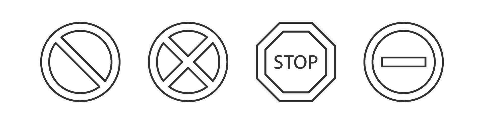 Stop icon. Traffic signs. Forbidden symbol. Road symbols. Warning icons. Black color. Vector isolated sign.