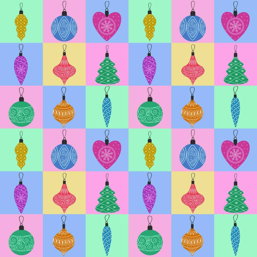 Christmas seamless pattern with toys. Christmas toys for the Christmas tree. Vector illustration