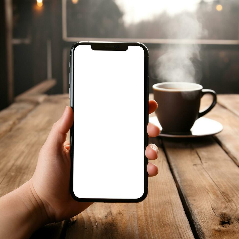 AI generated A Blank Phone Screen Holding by Hand photo