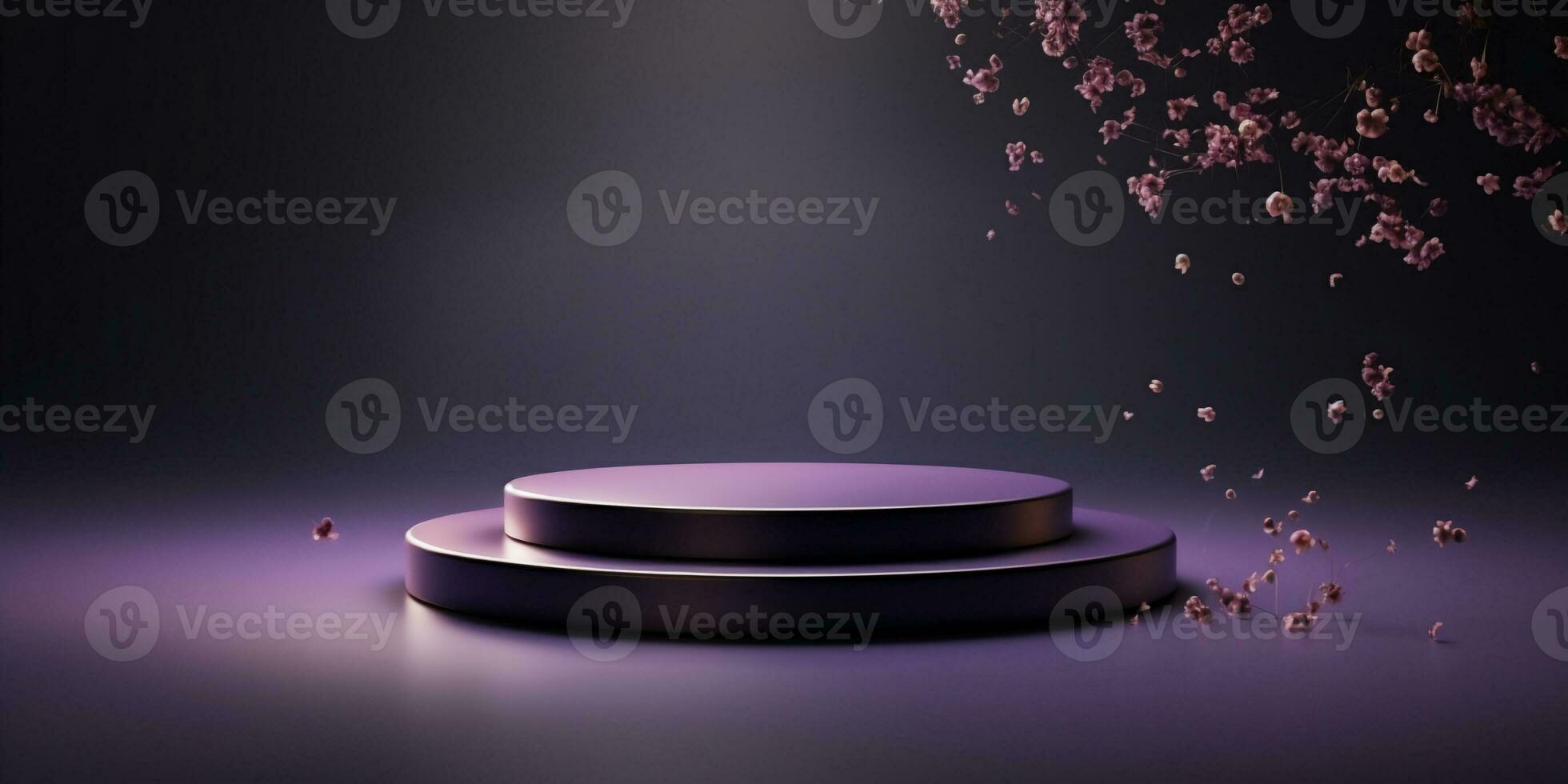 AI generated beige round podium decorated with green garden plants,display for cosmetic .Empty showcase for product presentation photo