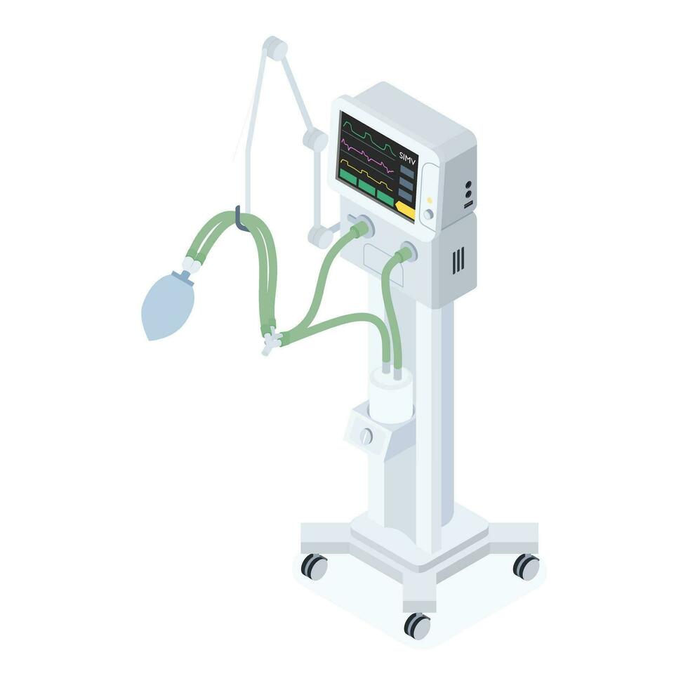 Ventilator in intensive unit care. Isometric isolated object. Vector