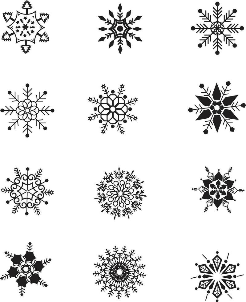 snowflake christmas icon set vector