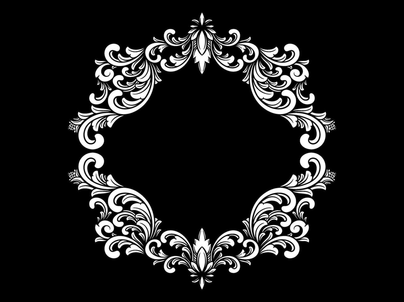 a black and white floral frame on a black background vector