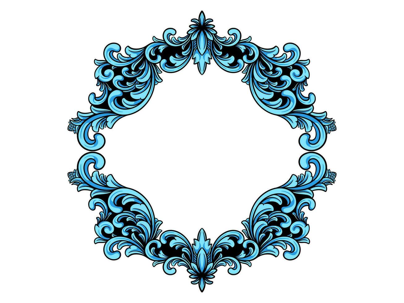 a blue ornate frame with swirls vector